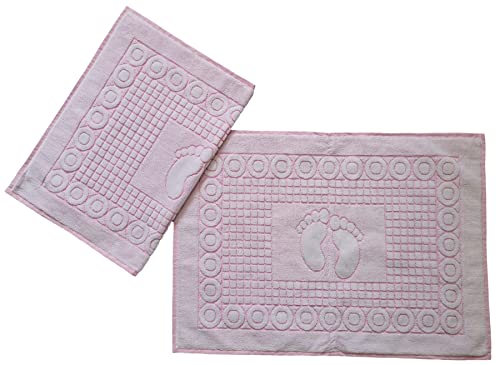 Ilkadim Export 2 Stück Badvorleger 50 x 70cm, Duschvorleger, Fußmatte, Fuß Handtuch, 100% Baumwolle, einfarbig (rosa Weiss) von Ilkadim Export