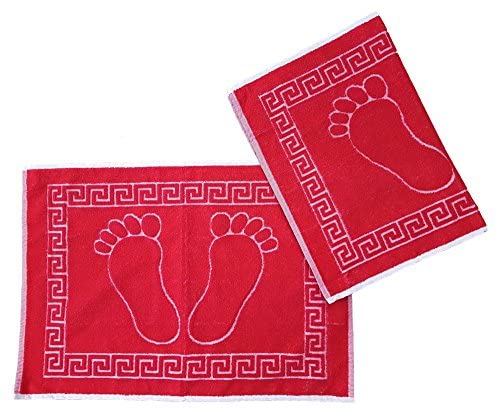 Ilkadim Export 2 Stück Badvorleger 50 x 70cm, Duschvorleger, Fußmatte, Fuß Handtuch, 100% Baumwolle, einfarbig (rot) von Ilkadim Export