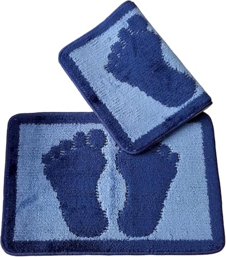 Ilkadim Export 2 Stück Duschvorleger Motiv Füsse, 60 x 40cm einfarbig, 2er Set Badteppich, Badvorleger, Fussmatte (dunkelblau) von Ilkadim Export