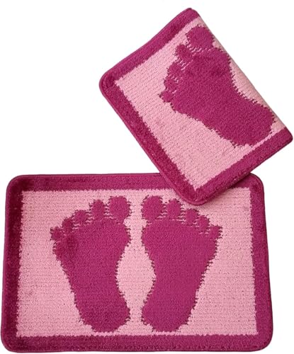 Ilkadim Export 2 Stück Duschvorleger Motiv Füsse, 60 x 40cm einfarbig, 2er Set Badteppich, Badvorleger, Fussmatte (pink) von Ilkadim Export