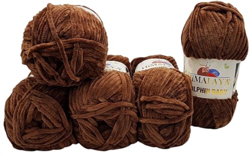 Ilkadim Export 5 x 100 Gramm Himalaya Dolphin Strickwolle, Babywolle einfarbig, 500 Gramm Wolle Strickgarn Super Bulky (Braun 80366) von Ilkadim Export