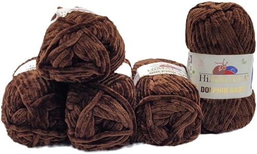 Ilkadim Export 5 x 100 Gramm Himalaya Dolphin Strickwolle, Babywolle einfarbig, 500 Gramm Wolle Strickgarn Super Bulky (Dunkelbraun 80336) von Ilkadim Export