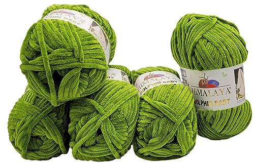 Ilkadim Export 5 x 100 Gramm Himalaya Dolphin Strickwolle, Babywolle einfarbig, 500 Gramm Wolle Strickgarn Super Bulky (grün 80371) von Ilkadim Export