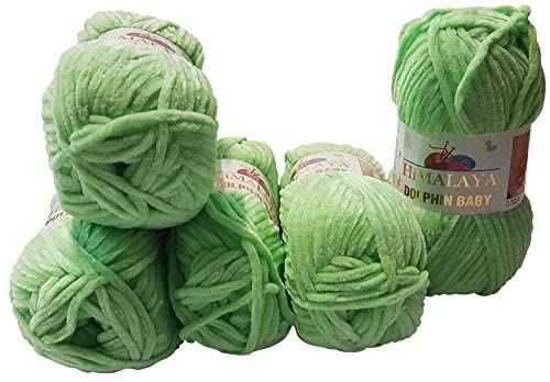 Ilkadim Export 5 x 100 Gramm Himalaya Dolphin Strickwolle, Babywolle einfarbig, 500 Gramm Wolle Strickgarn Super Bulky (hellgrün 80350) von Ilkadim Export