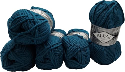 Ilkadim Export Superlana Maxi 5 x 100 Gramm schöne dicke Wolle zum Stricken und häkeln, 500 Gramm Strickwolle 75% Acryl 25% Wolle (blau 212) von Ilkadim Export