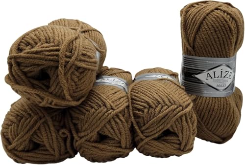 Ilkadim Export Superlana Maxi 5 x 100 Gramm schöne dicke Wolle zum Stricken und häkeln, 500 Gramm Strickwolle 75% Acryl 25% Wolle (braun 466) von Ilkadim Export