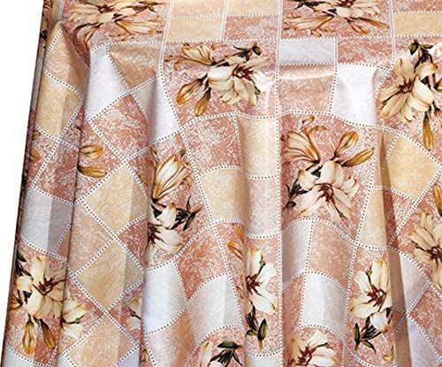 Wachstuch Tischdecke rund 140cm Durchmesser, Wachstischdecke abwaschbar, Wachstuchtischdecke wasserabweisend (Lilie beige Creme 118b) von Ilkadim Export