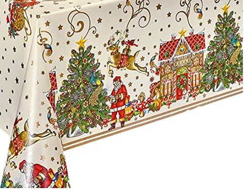 Wachstuch Tischdecke rund 140cm Durchmesser, Wachstischdecke abwaschbar, Wachstuchtischdecke wasserabweisend (Weihnachten 23a) von Ilkadim Export