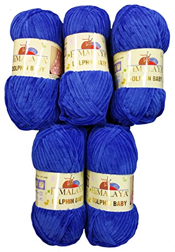 5 x 100 Gramm Himalaya Dolphin Strickwolle, Babywolle , 500 Gramm Wolle Super Bulky (royal blau 80329) von Ilkadim