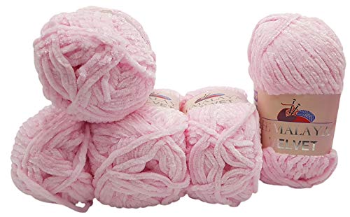 5 x 100 Gramm Himalaya Velvet Micro-Polyester Strickwolle, Babywolle samtig 500 Gramm Wolle (hellrosa 90003) von Ilkadim