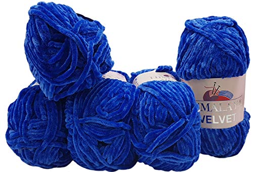 5 x 100 Gramm Himalaya Velvet Micro-Polyester Strickwolle, Babywolle samtig 500 Gramm Wolle (königsblau 90029) von Ilkadim