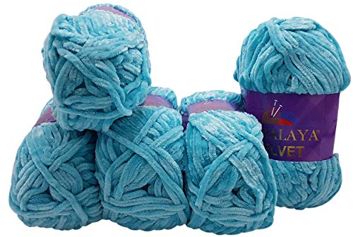 5 x 100 Gramm Himalaya Velvet Micro-Polyester Strickwolle, Babywolle samtig 500 Gramm Wolle (türkis 90035) von Ilkadim