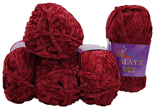 5 x 100 Gramm Himalaya Velvet Micro-Polyester Strickwolle samtig 500 Gramm Wolle (bordeaux 90022) von Ilkadim