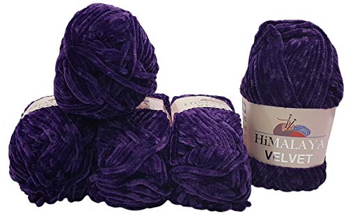 5 x 100 Gramm Himalaya Velvet Micro-Polyester Strickwolle, Babywolle samtig 500 Gramm Wolle (lila 90028) von Ilkadim