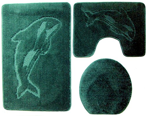 Ilkadim 3- teilig Badgarnitur 100x60cm Badset Delphin Stand-WC Badematten Badteppich (dunkelgrün) von Ilkadim