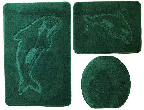 Ilkadim 3- teilig Badgarnitur 60x100cm, Badset Delphin Hänge-WC Badematten Badteppich (dunkelgrün) von Ilkadim