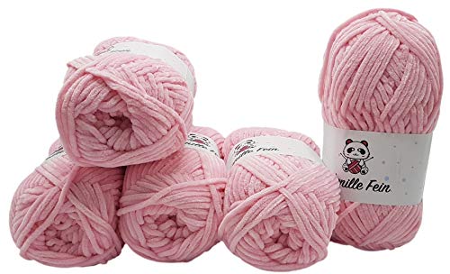 Ilkadim 5 x 100 Gramm Chenille Fine Strickwolle, Babywolle, 500 Gramm Wolle Super Bulky (rosa 300-05) von Ilkadim