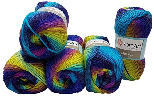 Ilkadim 5 x 100 g YarnArt Ambiance Strickwolle Mehrfarbig mit Farbverlauf, 500 Gramm Strickgarn mit 20% Wolle-Anteil (Beere lila terrakotta u.a. 153) von Ilkadim