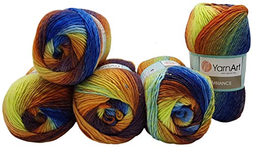 Ilkadim 5 x 100 g YarnArt Ambiance Strickwolle Mehrfarbig mit Farbverlauf, 500 Gramm Strickgarn mit 20% Wolle-Anteil (blau braun terrakotta u.a. 157) von Ilkadim