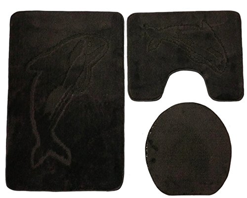 Ilkadim Delphin Badgarnitur 3 TLG. Set 55x85 cm einfarbig, WC Vorleger mit Ausschnitt für Stand-WC (anthrazit) von Ilkadim