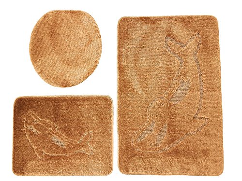 Ilkadim Delphin Badgarnitur 3 TLG. Set 55x85 cm einfarbig, WC Vorleger ohne Ausschnitt für Hänge-WC (braun) von Ilkadim