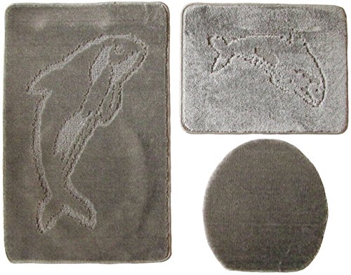 Delphin Badgarnitur 3 TLG. Set 55x85 cm einfarbig, WC Vorleger ohne Ausschnitt für Hänge-WC (grau) von Ilkadim
