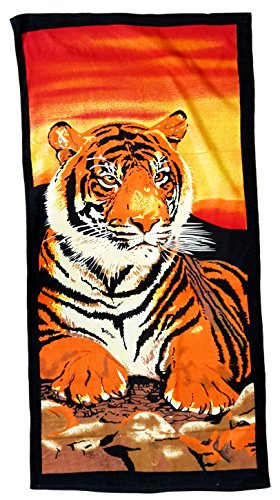 Ilkadim Strandtuch 70x140cm, Handtuch Motiv Tiger liegend, Badetuch 100% Baumwolle Microfaser von Ilkadim