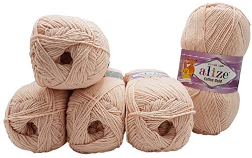 Ilkadim Strickgarn Wolle 5 x 100g Alize Cotton gold mit 55% Baumwolle, 500 Gramm einfarbig Blush 401 Ilkadim Strickgarn Wolle 5 x 100g Alize Cotton gold mit 55% Baumwolle, 500 Gramm einfarbig Blush 401 von Ilkadim