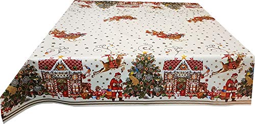 Ilkadim Wachstuch Tischdecke 140cm X 160cm, Motiv auswählbar, abwaschbar (Weihnachten beige rot) von Ilkadim