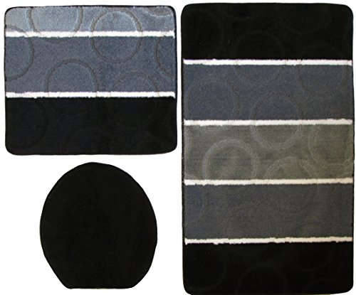 Orion Badgarnitur 3 TLG. Set 60x100 cm Mehrfarbig gestreift. WC Vorleger ohne Ausschnitt für Hänge-WC (schwarz grau) von Ilkadim