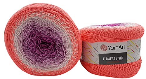 YarnArt Flowers Vivid, 500 Gramm Bobbel Wolle Farbverlauf, 55% Baumwolle, Bobble Strickwolle Mehrfarbig (lachs weiß flieder 511) von Ilkadim