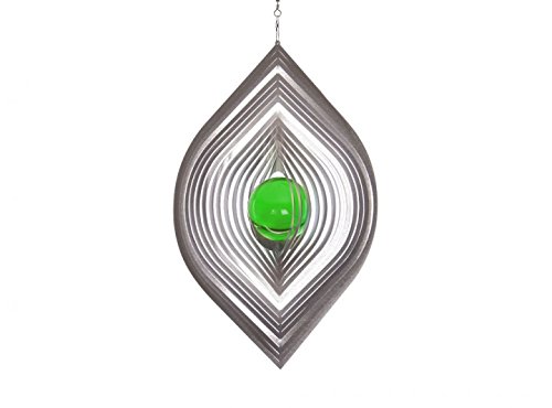 Illumino Edelstahl-Windspiel Blatt mit smaragdgrüner 35mm Glaskugel von Illumino