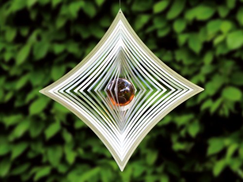 ILLUMINO Edelstahl Windspiel Quadratisch M - hochkant konkav mit kobaltblauer 50mm Glaskugel, Windspiele für draußen hängend, Gartendeko für draußen, Fensterdeko hängend von Illumino