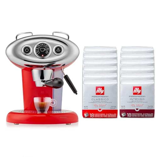 illy Kaffeemaschine für Iperespresso X7.1 in der Farbe Rot mit 216 Iperespresso Kapseln (108 klassische Hyperexpesso Kapseln und 108 INTENSO) von Illy