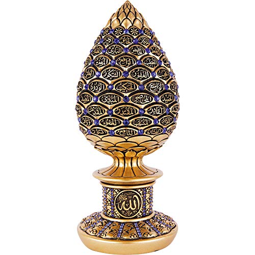 Ilm Verlag Islamische Heimdekoration, Regentropfen Decor, Eiförmig mit 99 Namen Allahs, Asma al Husna,Tischdeko, Kunstharz (16 cm, Gold-Blau) von Ilm Verlag