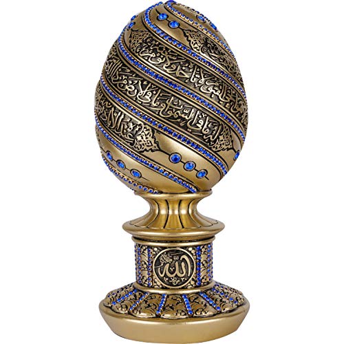 Ilm Verlag Islamische Heimdekoration, Regentropfen Decor, Eiförmig mit eingraviertem Thronvers, Ayat al Kursi,Tischdeko, Kunstharz (16 cm, Gold-Blau) von Ilm Verlag