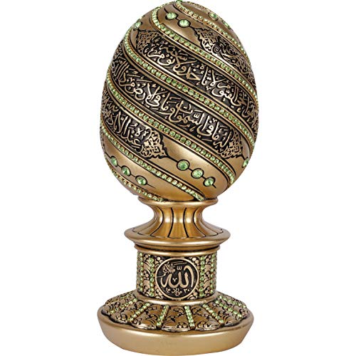 Ilm Verlag Islamische Heimdekoration, Regentropfen Decor, Eiförmig mit eingraviertem Thronvers, Ayat al Kursi,Tischdeko, Kunstharz (16 cm, Gold-Hellgrün) von Ilm Verlag