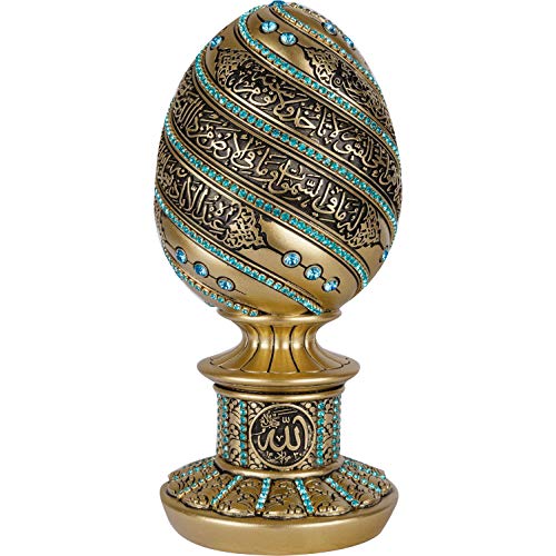 Islamische Heimdekoration, Regentropfen Decor, Eiförmig mit eingraviertem Thronvers, Ayat al Kursi,Tischdeko, Kunstharz (16 cm, Gold-Hellblau) von Ilm Verlag