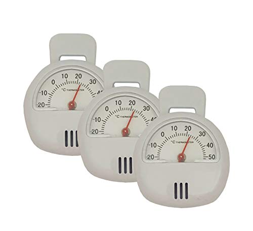 Iloda® 3X Thermometer magnetisch für Innen aus Kunststoff in weiß Ø ca. 5,5cm analog, Magnetthermometer, Thermometer mit Magnet und klappbarerer Wandhalterung von Iloda