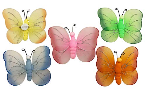 Iloda® 5X Deko-Schmetterlinge groß mit Clip aus Stoff mit Glitter ca. 12 x 10cm, Geschenkanhänger Deko Schmetterling von Iloda