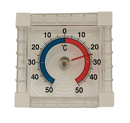 Iloda® Fensterthermometer selbstklebend, transparent und analog ca. 7,5x7,5cm aus Kunststoff, Außenthermometer für Fenster, Thermometer Außen von Iloda