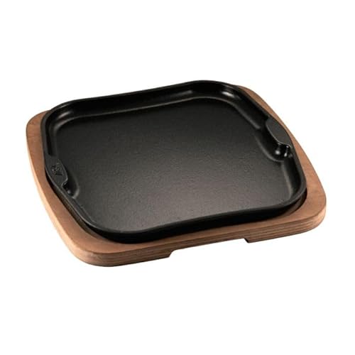 Servierplatte aus Gusseisen Gourmet mit Holztablett cm 25 x 25 cm von Ilsa
