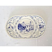 Luxemburg Villeroy & Boch Blue Servierplatte, Limitierte Museumssammlung "A Possen" Mit Signatur." Vintage Keramik Oval Tablett Landhausstil von Ilumdecor