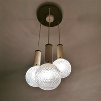 Midcentury 3-Kugel Kronleuchter 60Er Jahre, Kristall Bleiglas Kaskadenlampe, Space Age Beige Dekor, Wohnzimmer/Treppenhaus Lampe von Ilumdecor