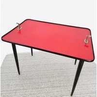 Seltener Postmoderner Klapptisch 50Er Jahre, Midcentury Deutscher Campingtisch/Beistelltisch in Rot Und Schwarz Klapptisch, Jahre von Ilumdecor