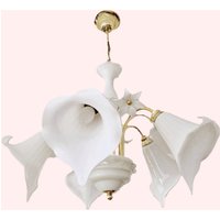 Vintage Murano 5-Arm Kronleuchter, Handgefertigte Glas Blumen Dekor, 70Er Italien Calla Lilie Lampe Von Franco Luce, Hollywood Regency von Ilumdecor