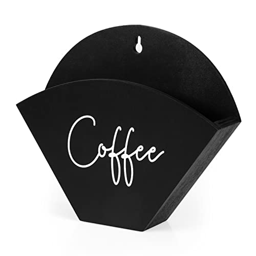Ilyapa Kaffeefilterhalter aus Holz, schwarze magnetische Kaffeefilteraufbewahrung, Wandmontierter Kaffeefilterbehälter, Bauernhaus-Aufbewahrung für Küche, Kühlschrank, Kaffeebar von Ilyapa