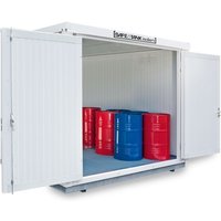 SAFE Tank Gefahrstoffcontainer 1350 WGK, isoliert, montiert, kunststoffbeschichtet RAL 9002, Maße außen 4050x2170x2510 mm, Doppelflügeltür, mittig in Breitseite, Lagerfläche 7 m² von SAFE Tank