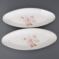 2 Rosa Blumen Servierteller, Oval Form Porzellan Teller, Dulevo Porzellanfabrik, Vintage Geschirr 2 Rosa Blumen Servierteller, Oval Form Porzellan Teller, Dulevo Porzellanfabrik, Vintage Geschirr von Imaginaarium