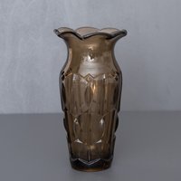 Bronze Pressglas Vase, 1970Er Jahre Vintage, Kristallschliff Muster, Retro Dekor von Imaginaarium